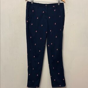 Talbots navy blue with pink flamingos relaxed chinos Size 6 EUC